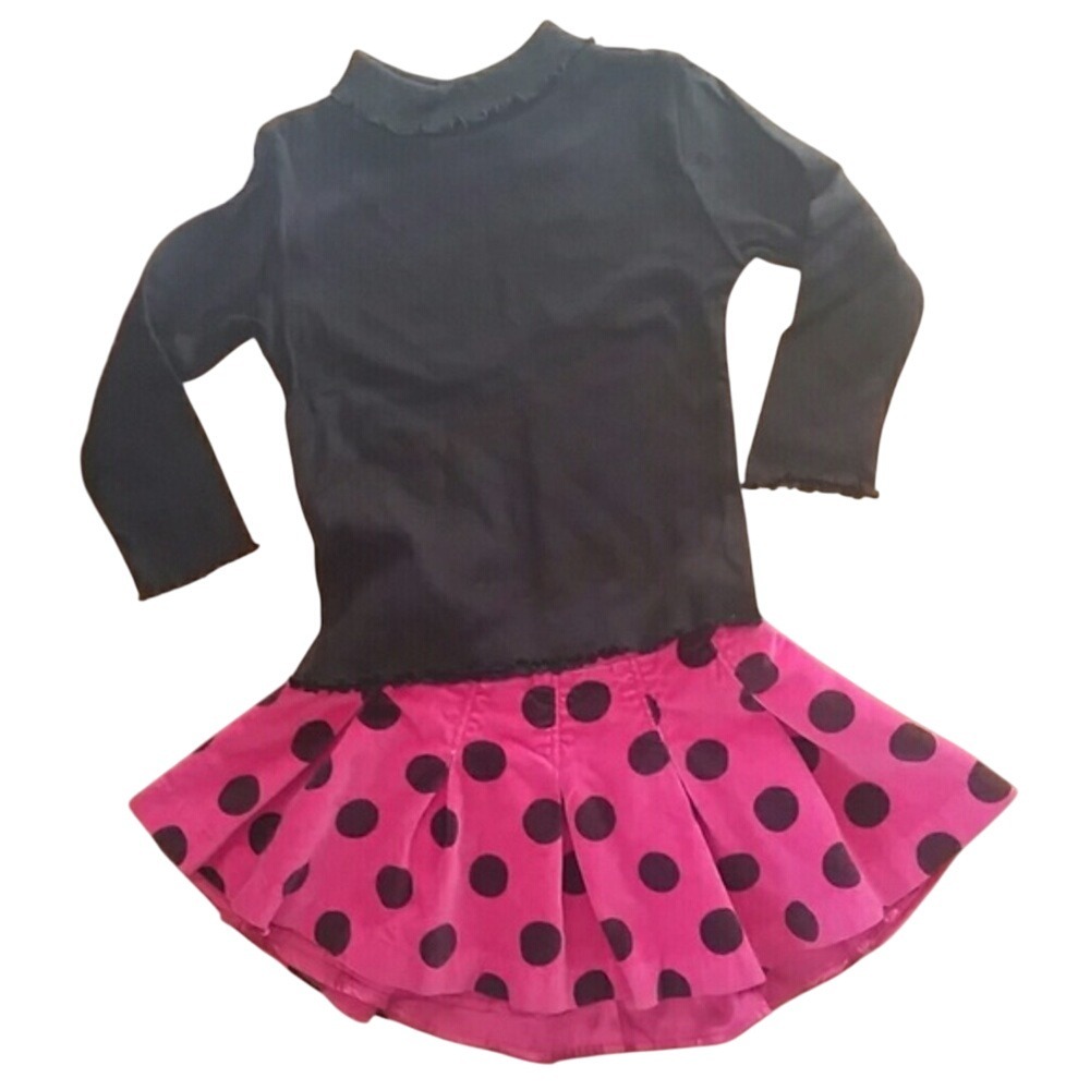 Faded Glory Black Turtleneck with Baby GAP Pink Polka Dot Skirt Outfit Size 3T